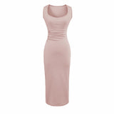 Wide Shoulder Strap Pit Strip Dress Women 2026 Summer New Hot Girl Pure Color U Collar To The Waist-Up Dress