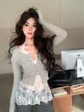 Lace Splicing Hanging Neck Sling Vest Woman Autumn Slim Net Yarn Design Hot Girl Thin Bottom Top