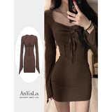 Hottie Style Collar Dress Women Autumn And Winter New Super Good-Looking Little Mother Wind Bag Hip Skirt Inside The Skirt