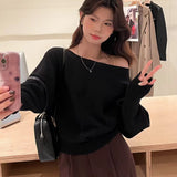 Sweater Casual Loose-Fraged Knitted Shirt New Fashion Temperament Long-Sleeved Knitted Shirt Woman