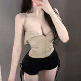 Summer New Pure Want To Slim Temperament Hottie Breast Blouse Short Hanging Neck T-Shirt T-Shirt Girl Ins