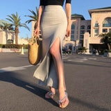 Anti-Walking Light Belt Skirt High Waist Open Skirt Tight Body Slim Ass Skirt Sexy Long Skirt Summer