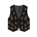BSK&TRAF Women's Clothing 2025 Autumn New Street Style Embroidered Embroidered Velvet Vest 4344621