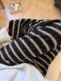 Lazy Wind Hit The Striped Knitted Broad Leg Pants Women Autumn And Winter New Design Shiny Casual Straight Trousers