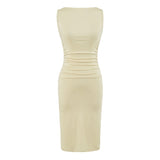 Pure Desire A Word Shoulder Sleeveless Wrinkles Bag Hip Dress Women Summer Niche Temperament Elasticity Thin Hottie Long Skirt