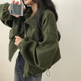 High-Grade Sense Of French Age Reduction Lazy Small Loose Zipper Collar Rope To Close The Waist Short Jacket Jacket Top