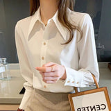 White Shirt Women's Spring Korean Version Of Fashion Chiffon Small Quality Temperament Thin Chiffon Shirt Small Fragrant Long Sleeve