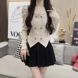 2025 Autumn And Winter New Sweet Pure Fragrant Wind Double Row Buckle Long Sleeve Knitted Bottom Shirt Design Sense Short