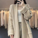 Autumn And Winter New French Collar Long Loose Cardigan Female Solid Color Gentle Lazy Knit Sweater Jacket