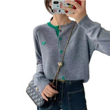 Autumn And Winter New Korean Version Of Love Color Patch Loose Bottom Long-Sleeved Knitted Shirt Shirt Women's Clothing