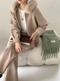 Autumn And Winter With A Set Of Women's Fur Collar Loose Collar Knitted Jersey Jacket High Waist Broad Leg Pants Two Sets