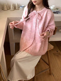 Butterfly Purple Sweater Cardigan Women Autumn And Winter New Tice With Flower Wool Large Loose Lazy Knit Coat