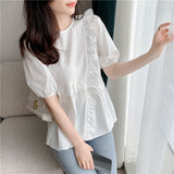 2025 New Short-Sleeved Women Design Sense Small-Age Small Shirt Bubble Sleeve Chiffon Clothes Small Fragrant