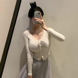 South Korea's New Autumn Temperament Slim Body Tight Short Top Thin Short-Sleeved Cardigan T-Shirt Woman