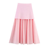 Summer New Gold Button Knitted Vest Small Folding Splicing Skirt Set