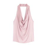 Temperament Blue Collar Hanging Neck Sling Vest Woman Summer Body Babes Design Feel Sleeveless On The Back Of The Coat Outside