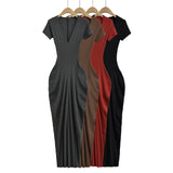 Spice Girls Folded Bag Hip Dress 2025 Summer New Temperament V-Neck Body To Close Short-Sleeved Dress