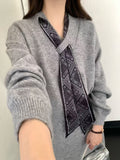 Autumn And Winter Wear Suit Women 2025 New Korean Design With Silk Scarf Knitted Sweater Half Dress Two Sets