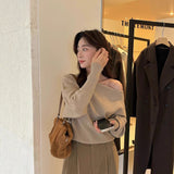 Sweater Casual Loose-Fraged Knitted Shirt New Fashion Temperament Long-Sleeved Knitted Shirt Woman