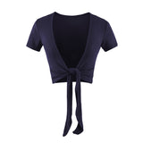 Temperament Pure Style Outside The Strap Shawl Short-Sleeved T-Shirt Girl Summer Hot Girls Folded Casual High-Waist Dance Tops