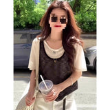 [2*2 Day Silk Thread] Red Short-Sleeved Women's T-Shirt Fake Two-Piece Top Summer 2025 New Explosive Fashion Niche