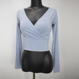 South Korea's Dongdae Gate Folded Cross Short-Sleeved Blouse Female Umbilical Pus Soft V Collar Tight-Up Chest Figure