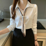 New White Chiffon Shirt Women Design Sense Niche Temperament Professional Shirt Long-Sleeved Thin Top