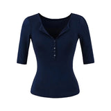 Spice Girls Design V-Neck Button Middle Sleeve T-Shirt Women Summer 2025 New Pure Desire To Repair Spice Girl Blouse