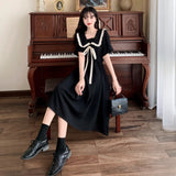 Doll-Collar Dress Women's Summer New Fashion French Gentle College Style Style With Waist Black Long Skirt Women