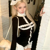 High-Necked Lace-Up T-Shirt Girl Long Sleeve Spring Shorts Hottie Repair Two Sets Of Pure Desire