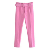 Spring 2025 New ñÞÖå Multi-Colored Harun Pants Casual Solid-Colored Small-Footed Women's Trousers Belt