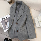 Grey Blazer Women 2026 New Autumn And Winter Leisure Free Riding Loose Retro Commuter Leisure Blouse
