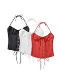 Sexy Babes High-End Feeling Hanging Neck Densiness Small Sling Fish Bone Waist Design Small Sense Pure Sleeveless Top Lady