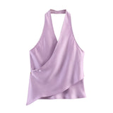 BSK&TRAF Women's Clothing 2026 Summer New Fashion Babes Silk Stisei Hanging Neck Collar Top 2331051