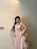 Sweet And Pure-Style Pink Lace Spliced Sling Dress Female Student Summer Design Feel Waist-Covered Dress