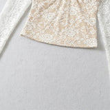 Light Familiar Wind V-Neck Hollow Lace Long-Sleeved Top Dress Showing Thin Low-Waisted Temperament Ass Short Skirt Sexy Two-Set Woman