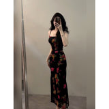 Pure-Want Hottie Dress Girl Summer Slimming Temperament Print Open Elastic Sling Skirt