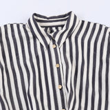 Spring New Splicing Striped With Belted Fan Flute Dress 3564084