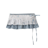 Sweet Age-Reduced Embroidery Lace Lattice Lattice Leaves Spliced A Piece Of Skirt Woman Folded Wearing Lace-Up Ass