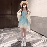 2025 New Seaside Vacation Wear A Complete Set Of V-Necked Sling Skirt Women's Summer French Dress