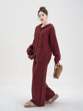 Fashion Loose Hooded Knitted Cardigan Dress Casual Straight Broad Leg Pants To Keep Warm Two Sets Of Women