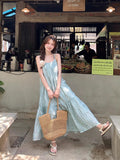Mint Green Tie Hanging Neck Hanging Dress Women Summer Sweet Sweet Super Fairy First Love Dress Seaside Holiday Dress