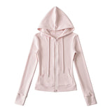 Relaxing Deheder Red Sports Set Long Sleeved Hooded Zippered Coat Lazy Loose Drawn Legs