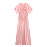 Spring New Silk Hyssin V-Neck Fan Flute Dress 2330399