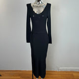 Temperament Famous Wind V-Neck Waist Display Body Collared Medium Long Dress Spring And Autumn Open Forked Ass High-Waisted Dress Ins