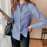 2025 Spring And Autumn Striped Shirt Lady Niche Professional Dress Long-Sleeved Shirt Wearing A Hundred Tops