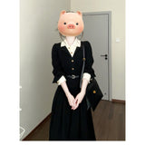 French-Style Black Polo Collar Shirt Dress Dress Woman 2025 New Summer Wearing Two Long Skirts