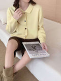 Single Row Multi-Buckle French POLO Collar Knitted Cardigan Sweater Retro Lazy Casual Free Knitted Coat