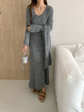 Knitted Dress Women's Autumn And Winter New Low-Circle Collar Temperament To Accept The Waist Of The Lanky Sweater Skirt + Scarf Two Sets