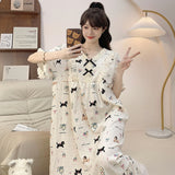 Cloud Cotton Pyjamas Girl Summer Sweet Princess Wind Short Sleeve Long Pyjamas Plus 250 Pounds Home Clothes Outside Wear